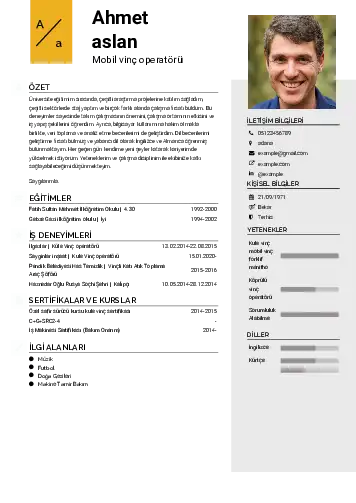 Vinç Operatörü Cv Örnekleri cv indir